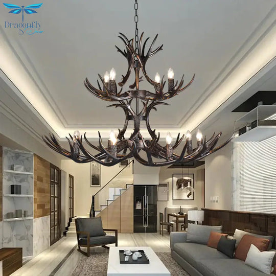 3/5/6 Heads Resin Chandelier Vintage Style Black Candelabra Living Room Pendant Light With