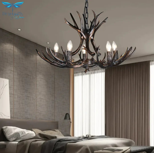 3/5/6 Heads Resin Chandelier Vintage Style Black Candelabra Living Room Pendant Light With