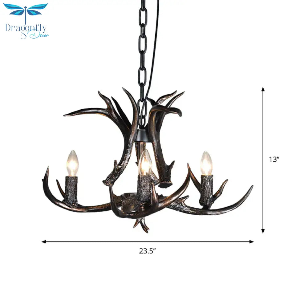 3/5/6 Heads Resin Chandelier Vintage Style Black Candelabra Living Room Pendant Light With
