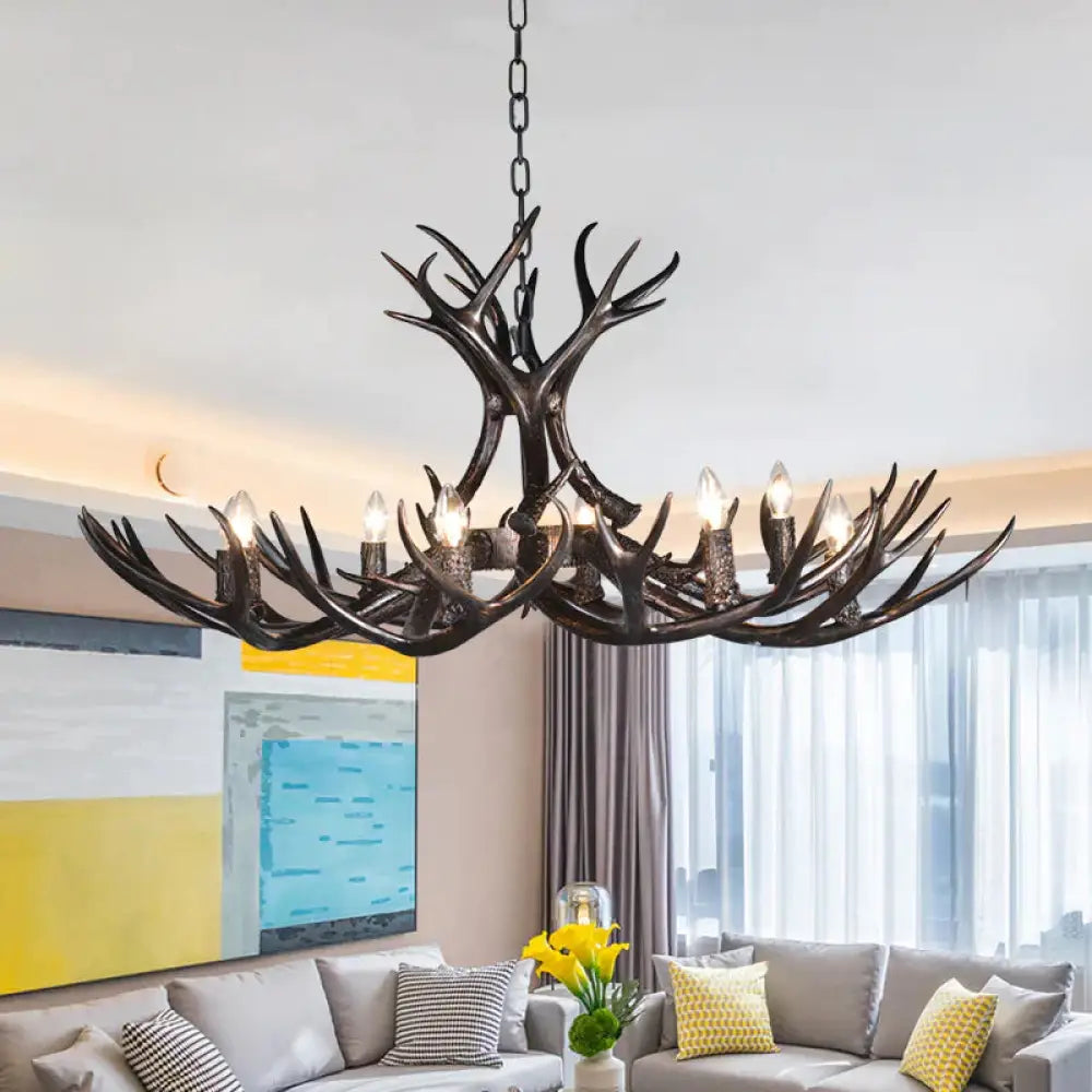 3/5/6 Heads Resin Chandelier Vintage Style Black Candelabra Living Room Pendant Light With