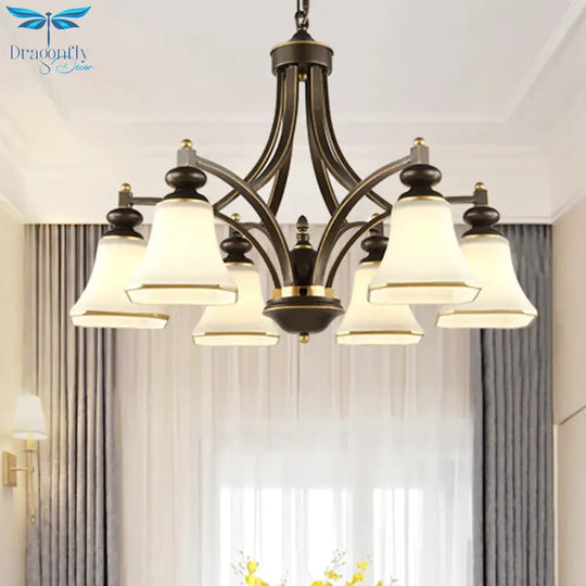 3/5/6 Lights Bell Shade Chandelier Classic Antique Brass Frosted Glass Pendant Light Fixture