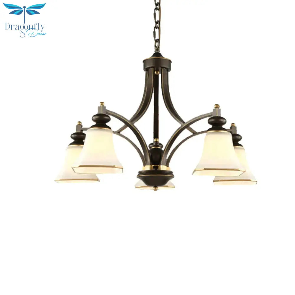 3/5/6 Lights Bell Shade Chandelier Classic Antique Brass Frosted Glass Pendant Light Fixture