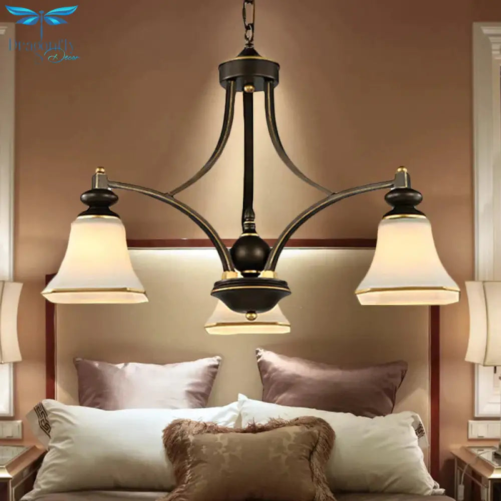 3/5/6 Lights Bell Shade Chandelier Classic Antique Brass Frosted Glass Pendant Light Fixture