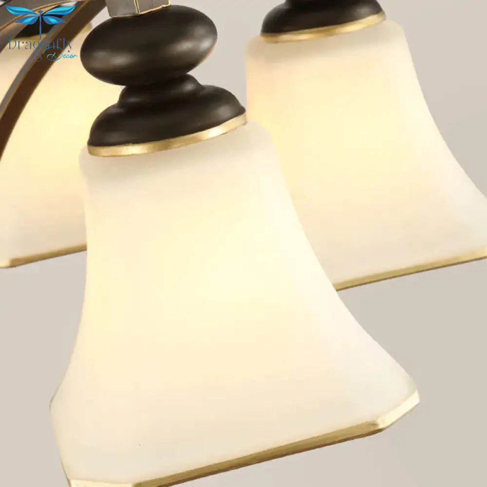 3/5/6 Lights Bell Shade Chandelier Classic Antique Brass Frosted Glass Pendant Light Fixture