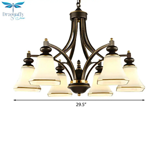3/5/6 Lights Bell Shade Chandelier Classic Antique Brass Frosted Glass Pendant Light Fixture