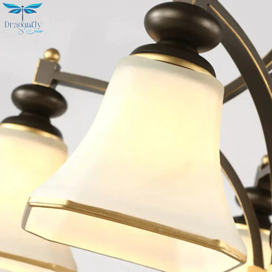 3/5/6 Lights Bell Shade Chandelier Classic Antique Brass Frosted Glass Pendant Light Fixture