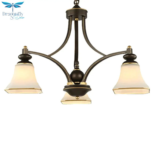 3/5/6 Lights Bell Shade Chandelier Classic Antique Brass Frosted Glass Pendant Light Fixture