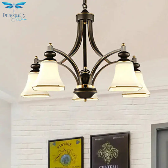 3/5/6 Lights Bell Shade Chandelier Classic Antique Brass Frosted Glass Pendant Light Fixture