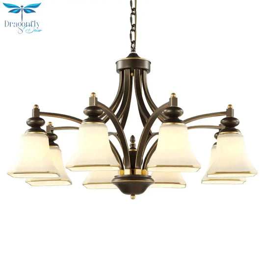 3/5/6 Lights Bell Shade Chandelier Classic Antique Brass Frosted Glass Pendant Light Fixture