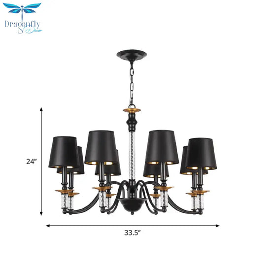 3/5/6 Lights Linen Chandelier Traditional Black Conical Living Room Suspended Lighting Fixture