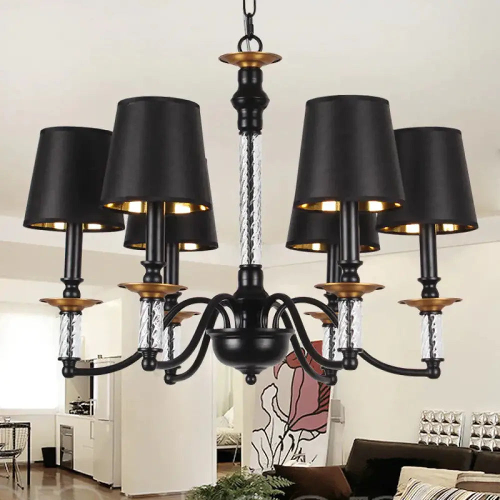 3/5/6 Lights Linen Chandelier Traditional Black Conical Living Room Suspended Lighting Fixture 6 /
