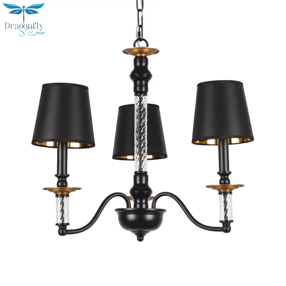 3/5/6 Lights Linen Chandelier Traditional Black Conical Living Room Suspended Lighting Fixture