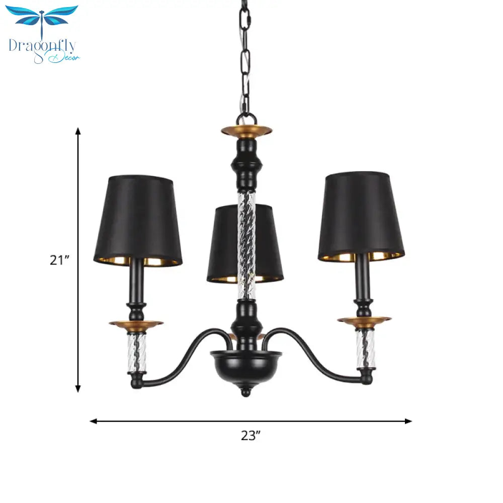 3/5/6 Lights Linen Chandelier Traditional Black Conical Living Room Suspended Lighting Fixture