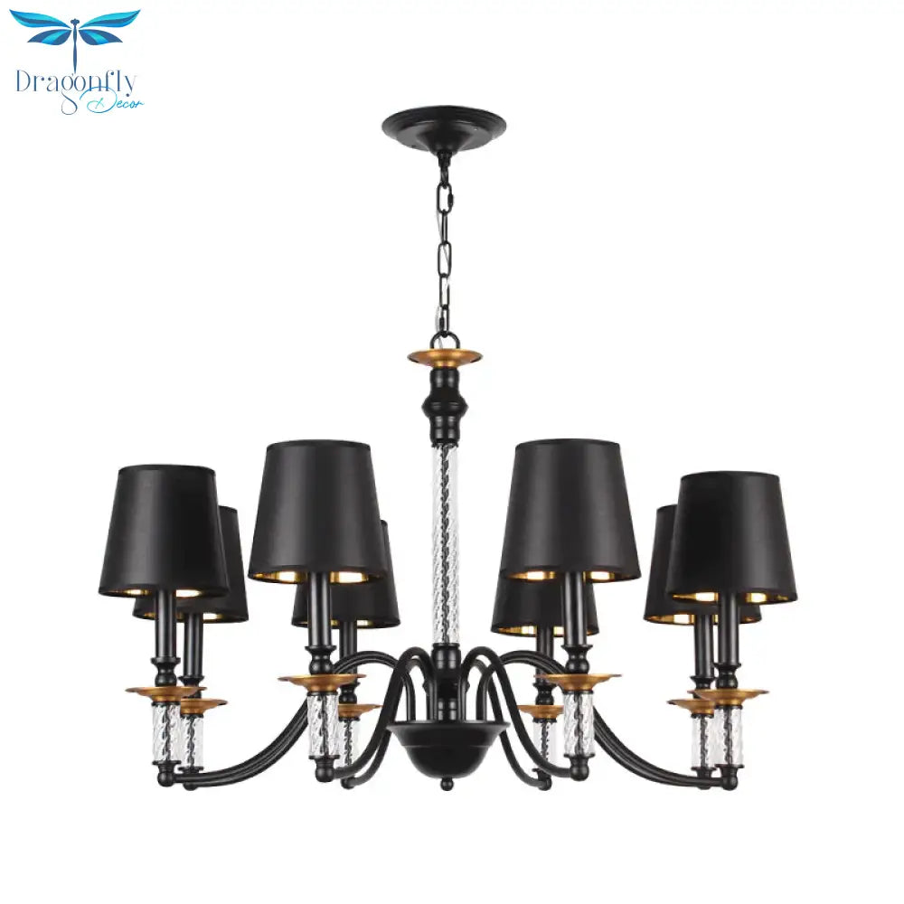 3/5/6 Lights Linen Chandelier Traditional Black Conical Living Room Suspended Lighting Fixture