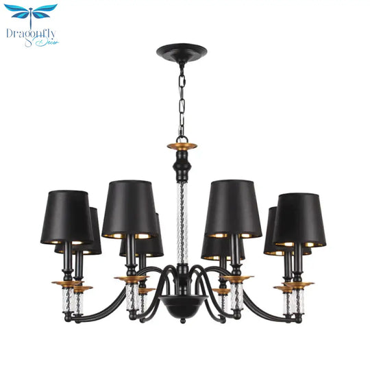 3/5/6 Lights Linen Chandelier Traditional Black Conical Living Room Suspended Lighting Fixture