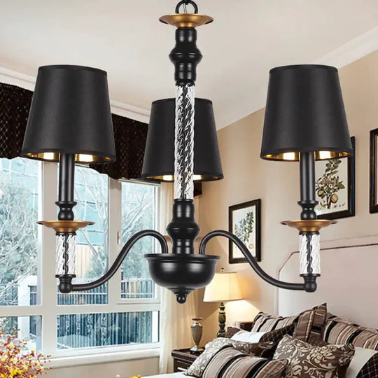 3/5/6 Lights Linen Chandelier Traditional Black Conical Living Room Suspended Lighting Fixture 3 /