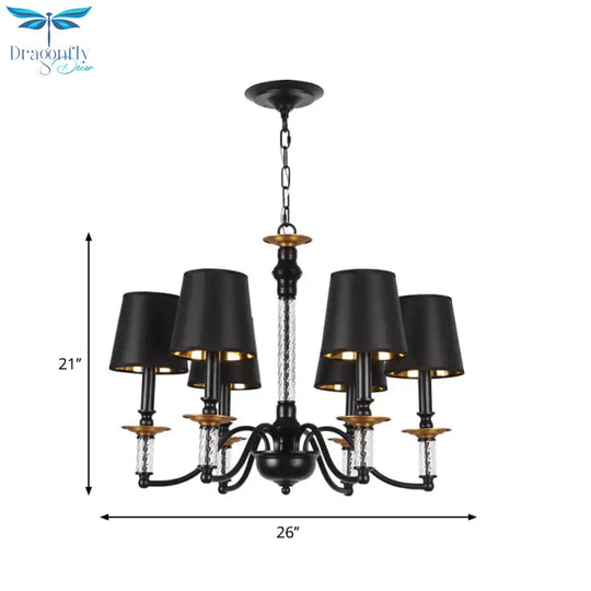 3/5/6 Lights Linen Chandelier Traditional Black Conical Living Room Suspended Lighting Fixture