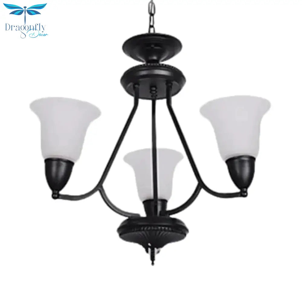 3/5/6 Lights Pendant Light Classic Bell Frosted Glass Hanging Chandelier In Deep Tan For Dining Room