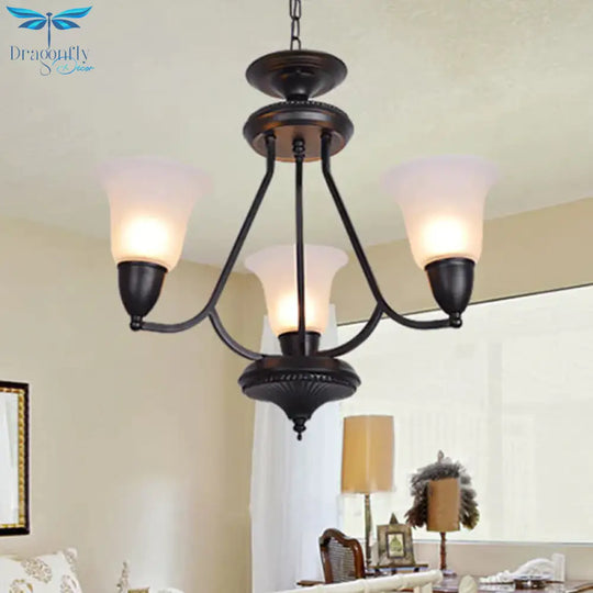 3/5/6 Lights Pendant Light Classic Bell Frosted Glass Hanging Chandelier In Deep Tan For Dining Room