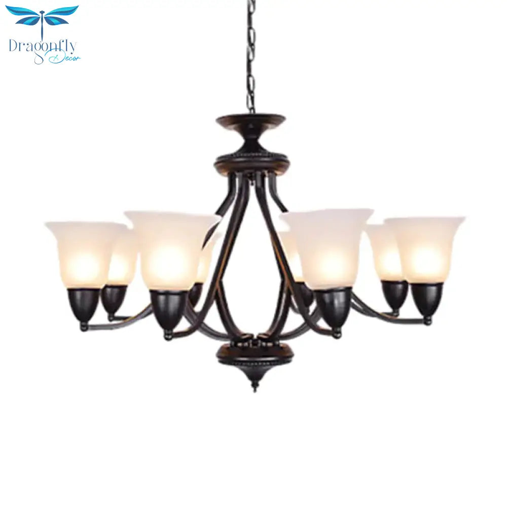 3/5/6 Lights Pendant Light Classic Bell Frosted Glass Hanging Chandelier In Deep Tan For Dining Room