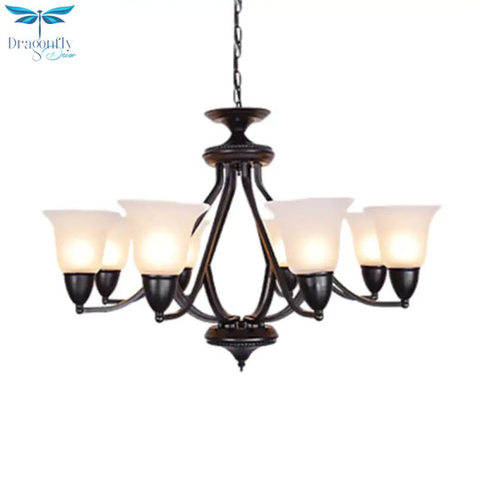 3/5/6 Lights Pendant Light Classic Bell Frosted Glass Hanging Chandelier In Deep Tan For Dining Room