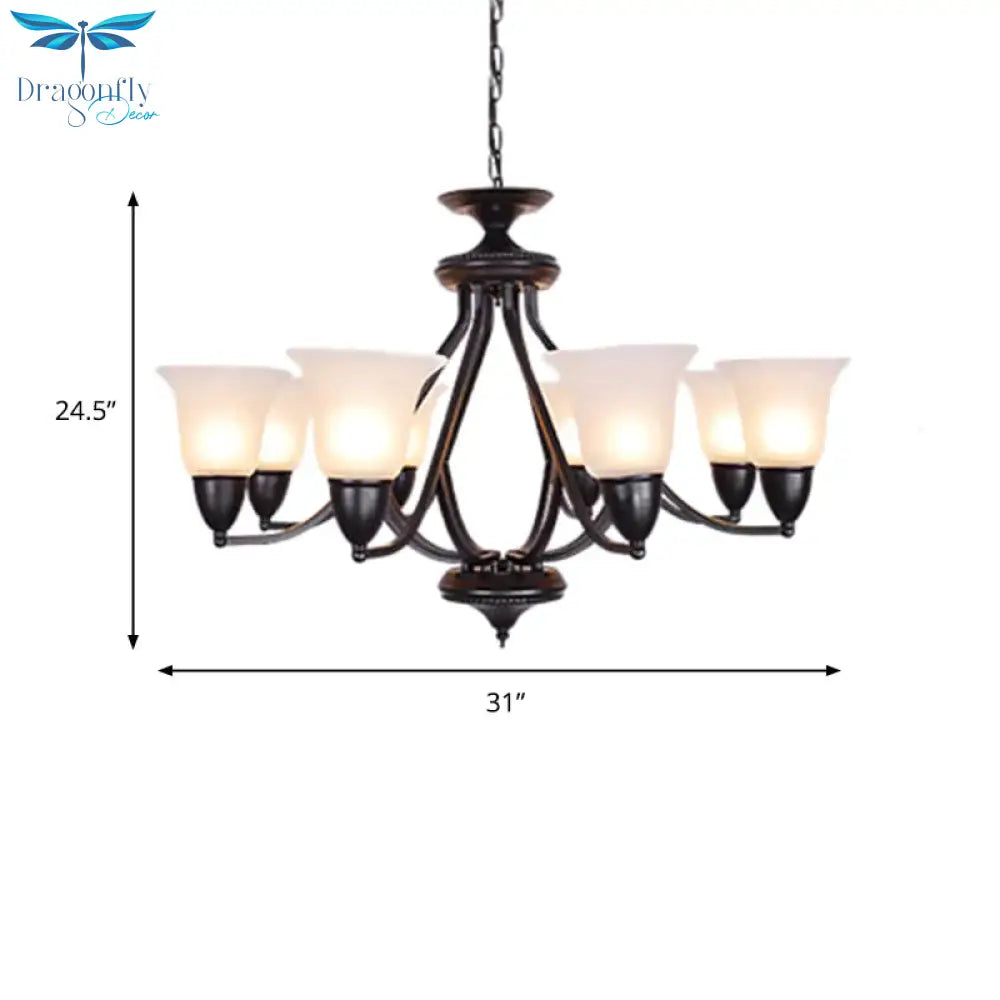 3/5/6 Lights Pendant Light Classic Bell Frosted Glass Hanging Chandelier In Deep Tan For Dining Room