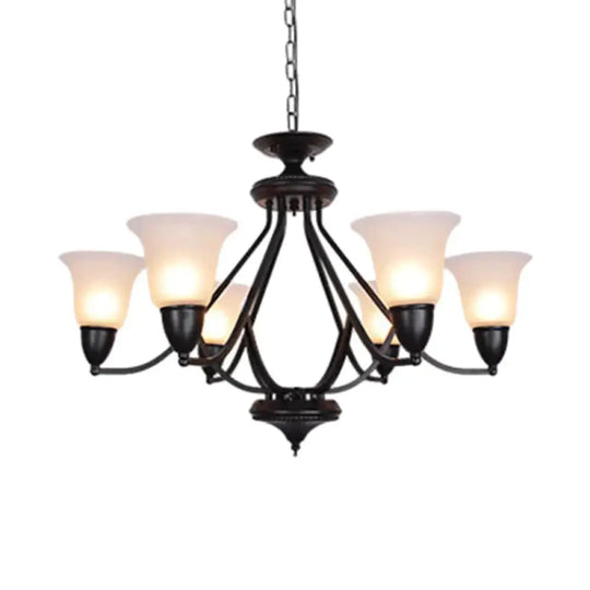 3/5/6 Lights Pendant Light Classic Bell Frosted Glass Hanging Chandelier In Deep Tan For Dining
