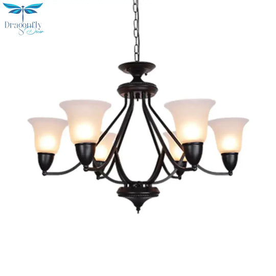 3/5/6 Lights Pendant Light Classic Bell Frosted Glass Hanging Chandelier In Deep Tan For Dining Room