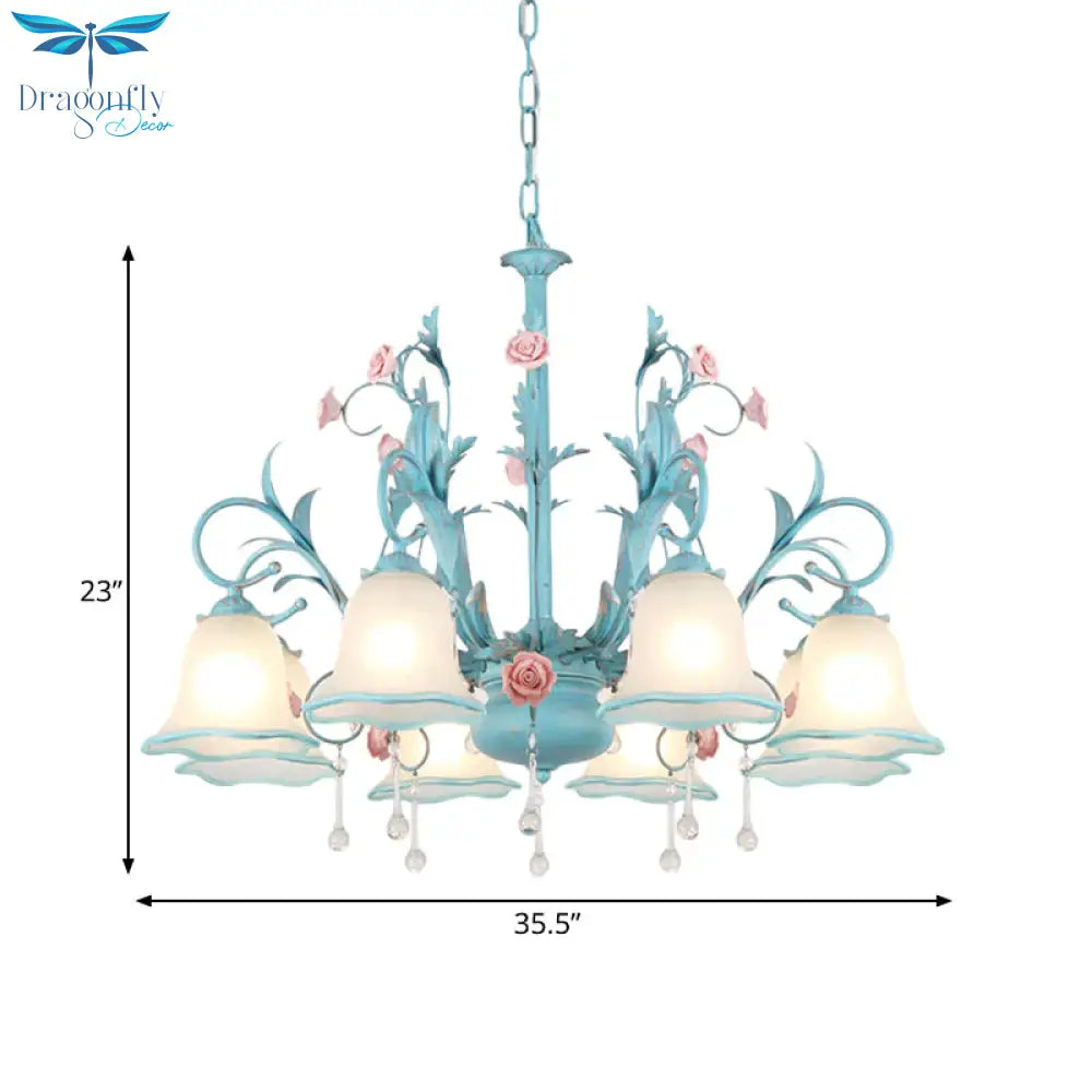 3/5/8 - Head Chandelier Light Pastoral Kitchen Pendant Lamp With Scallop - Trim White Glass Shade