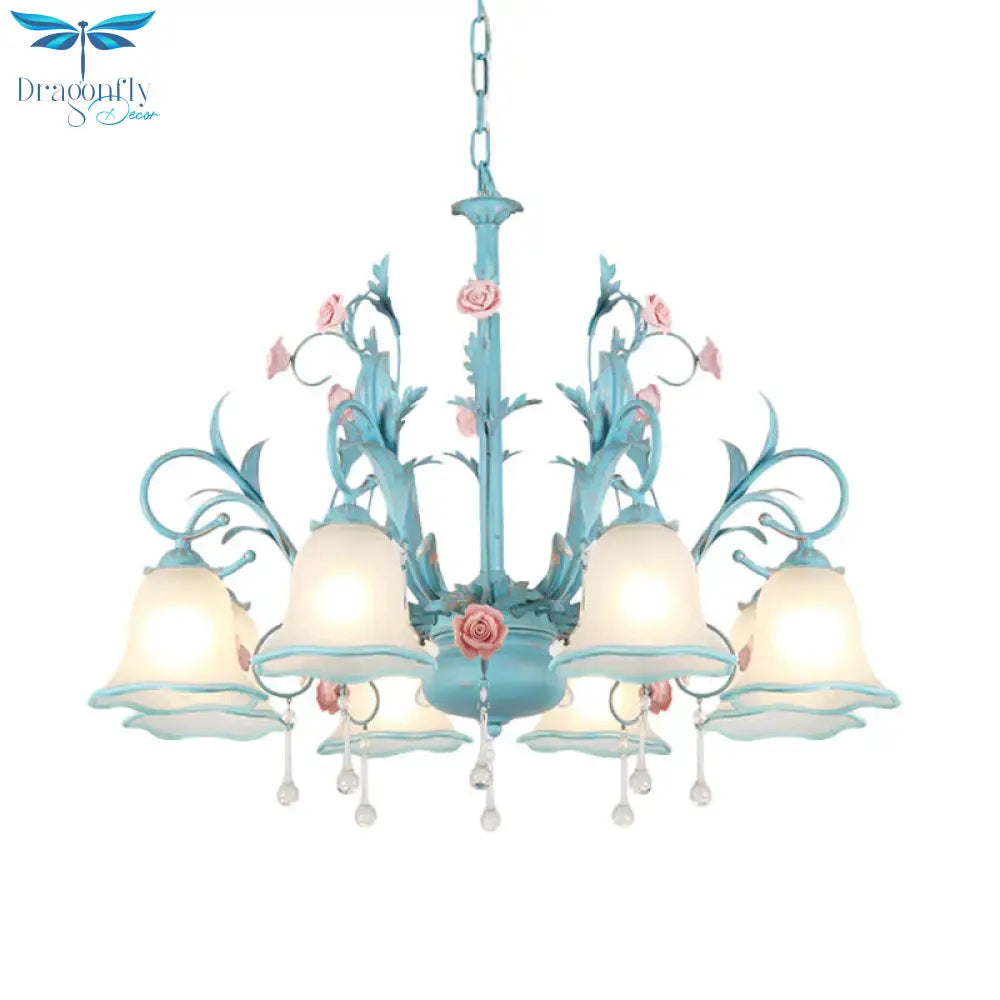 3/5/8 - Head Chandelier Light Pastoral Kitchen Pendant Lamp With Scallop - Trim White Glass Shade