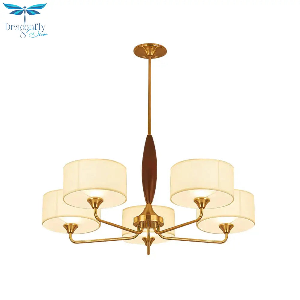 3/5 - Bulb Drop Pendant Countryside Bedroom Chandelier Lamp With Drum Fabric Shade In White