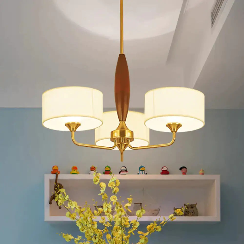 3/5 - Bulb Drop Pendant Countryside Bedroom Chandelier Lamp With Drum Fabric Shade In White 3 /