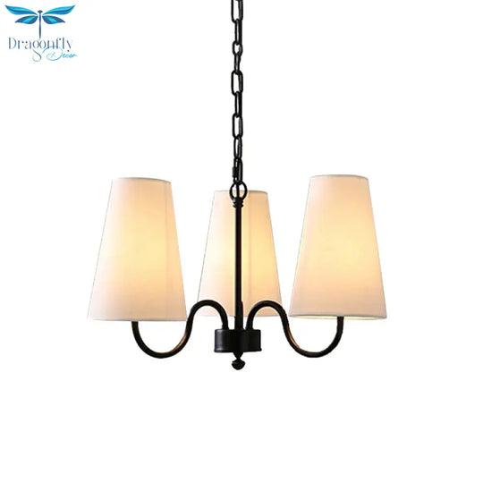 3/5 Bulbs Chandelier Lighting Fixture Rural Living Room Pendant Lamp With Conical Fabric Shade In