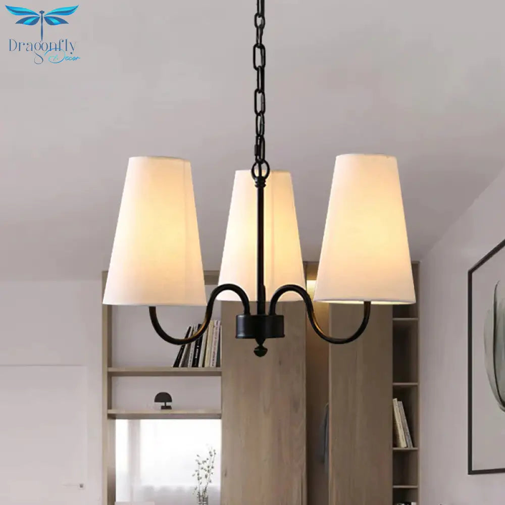 3/5 Bulbs Chandelier Lighting Fixture Rural Living Room Pendant Lamp With Conical Fabric Shade In