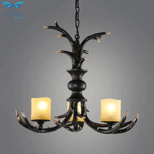 3/5 Bulbs Resin Chandelier Lighting Cottage Brown Faux Antler Living Room Ceiling Pendant Lamp