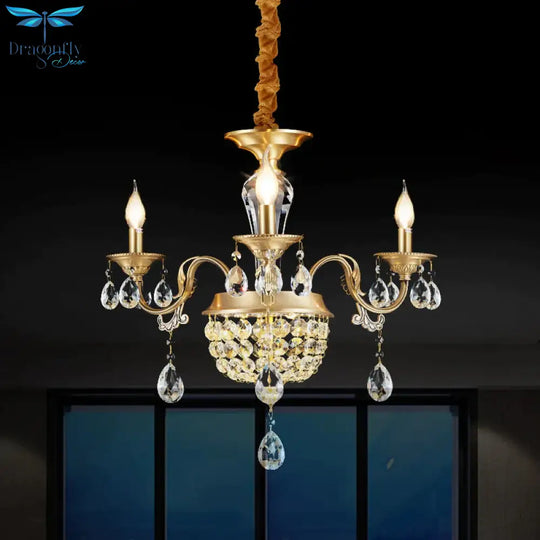 3/5 Heads Chandelier Lamp Traditional Candlestick Clear/Amber Crystal Accents Suspension Pendant