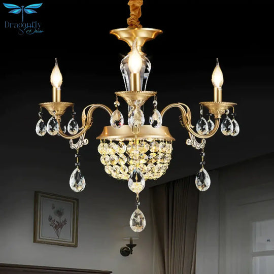 3/5 Heads Chandelier Lamp Traditional Candlestick Clear/Amber Crystal Accents Suspension Pendant