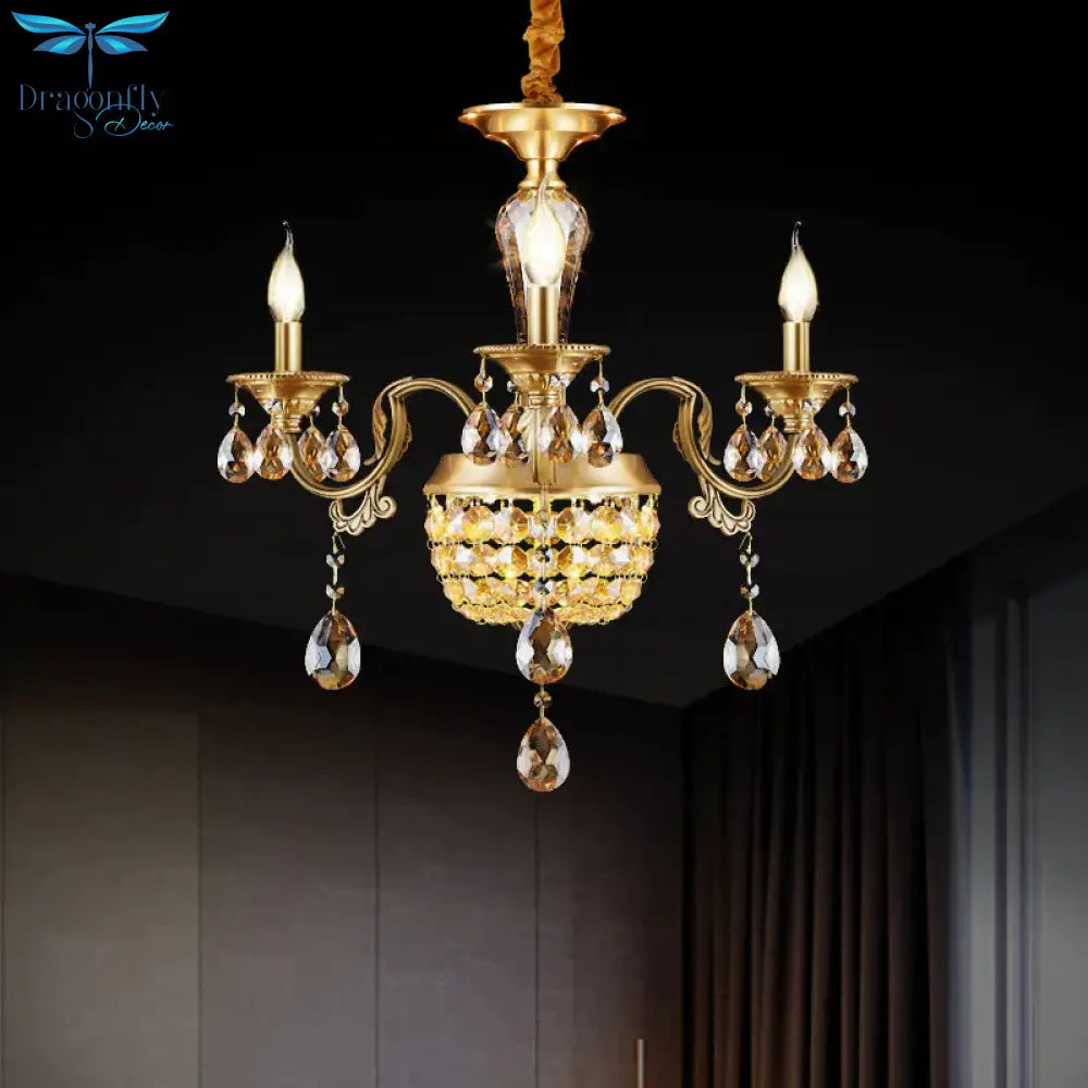 3/5 Heads Chandelier Lamp Traditional Candlestick Clear/Amber Crystal Accents Suspension Pendant
