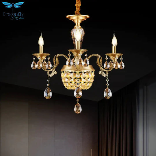 3/5 Heads Chandelier Lamp Traditional Candlestick Clear/Amber Crystal Accents Suspension Pendant