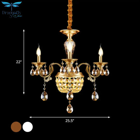 3/5 Heads Chandelier Lamp Traditional Candlestick Clear/Amber Crystal Accents Suspension Pendant