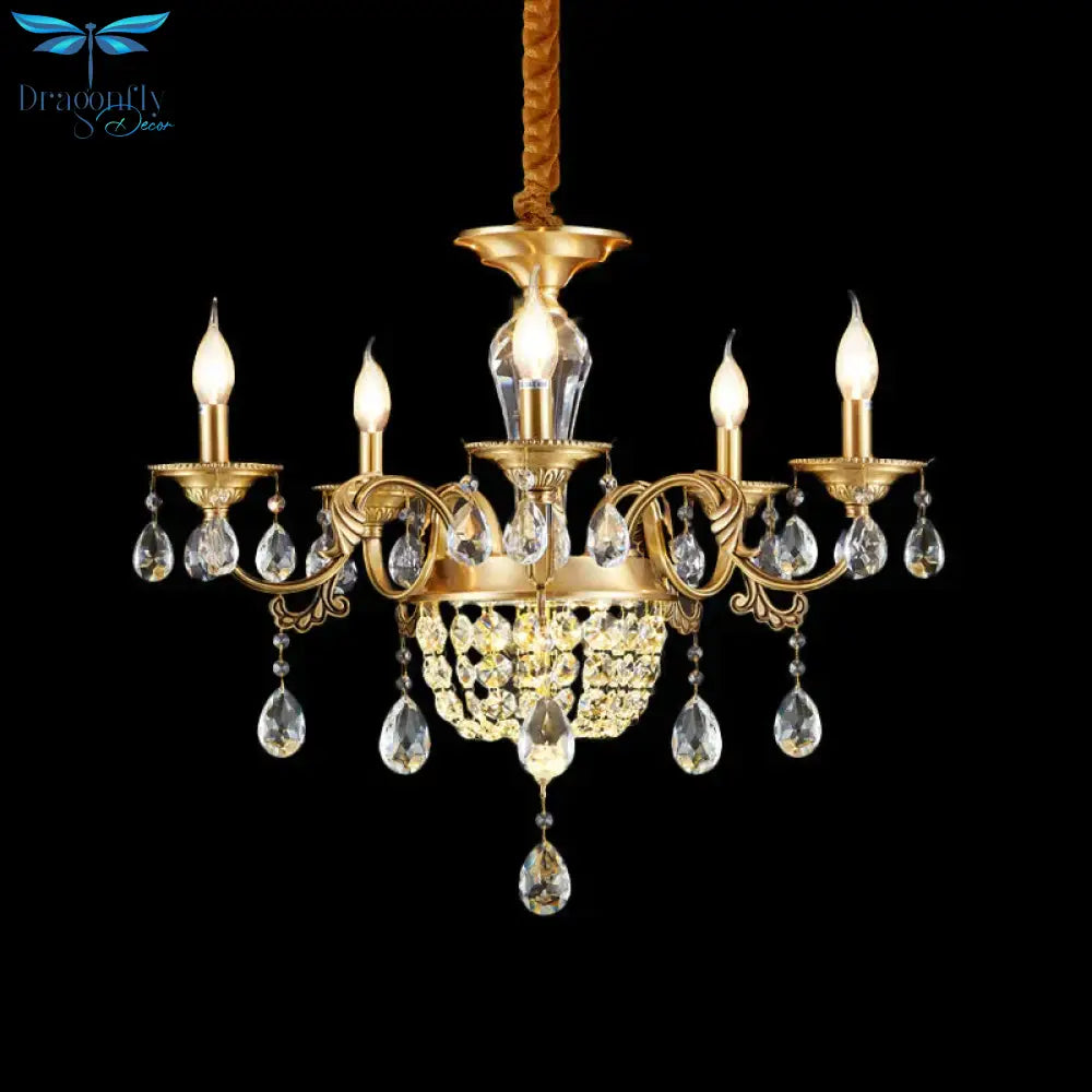3/5 Heads Chandelier Lamp Traditional Candlestick Clear/Amber Crystal Accents Suspension Pendant