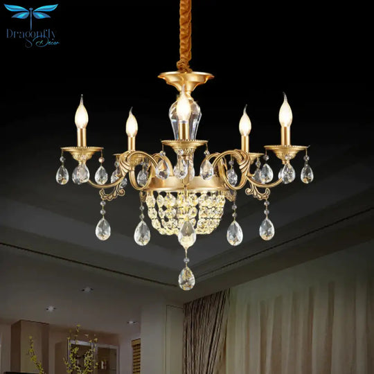 3/5 Heads Chandelier Lamp Traditional Candlestick Clear/Amber Crystal Accents Suspension Pendant
