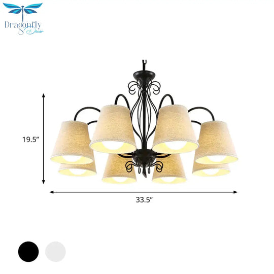 3/6/8 Bulbs Ceiling Lamp With Cone Fabric Shade Classic Living Room Chandelier Pendant Light In
