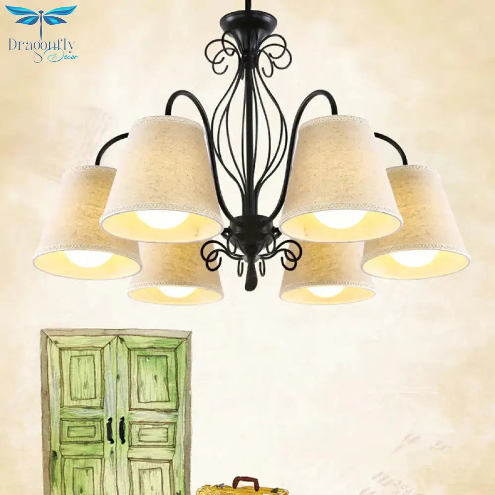 3/6/8 Bulbs Ceiling Lamp With Cone Fabric Shade Classic Living Room Chandelier Pendant Light In