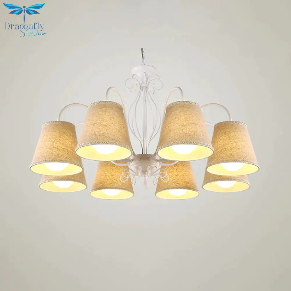 3/6/8 Bulbs Ceiling Lamp With Cone Fabric Shade Classic Living Room Chandelier Pendant Light In