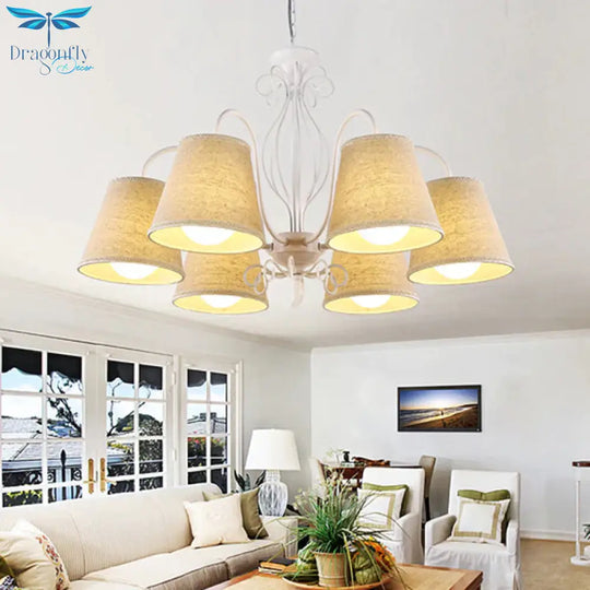 3/6/8 Bulbs Ceiling Lamp With Cone Fabric Shade Classic Living Room Chandelier Pendant Light In