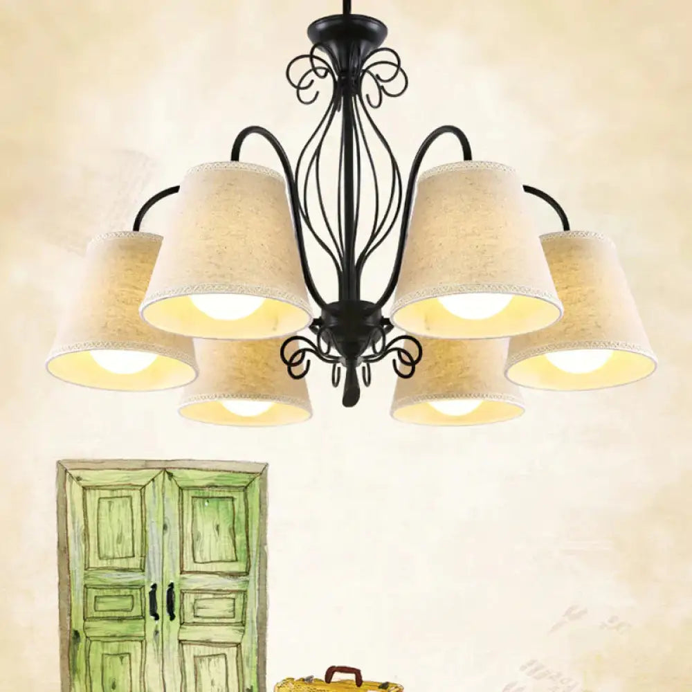 3/6/8 Bulbs Ceiling Lamp With Cone Fabric Shade Classic Living Room Chandelier Pendant Light In