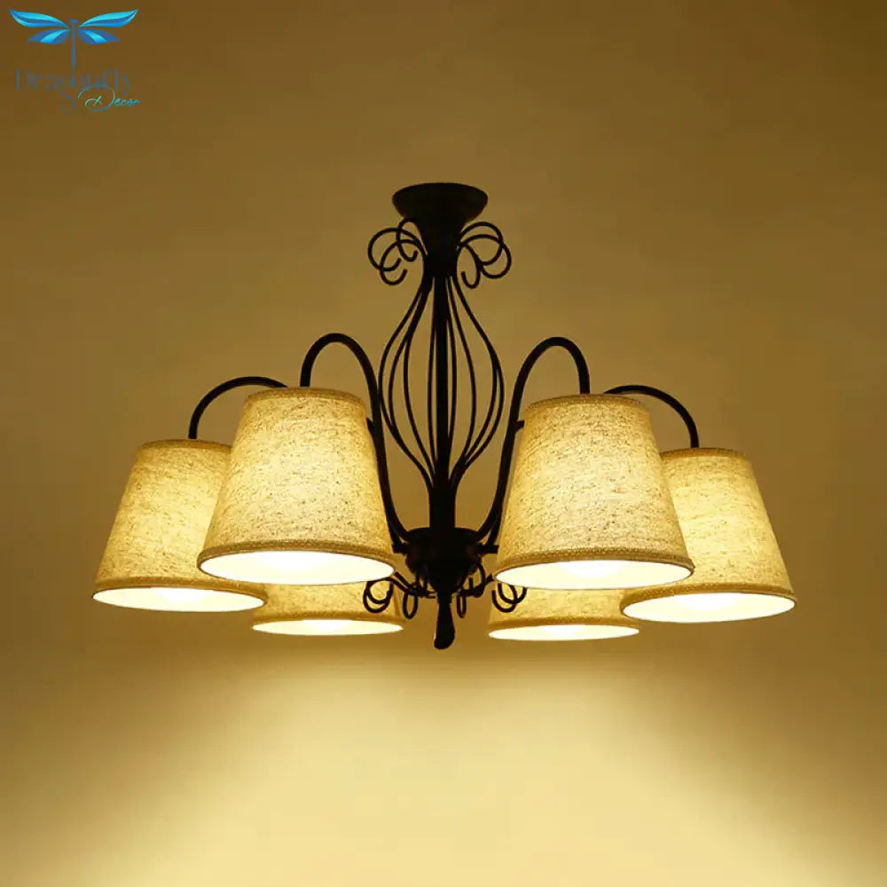 3/6/8 Bulbs Ceiling Lamp With Cone Fabric Shade Classic Living Room Chandelier Pendant Light In