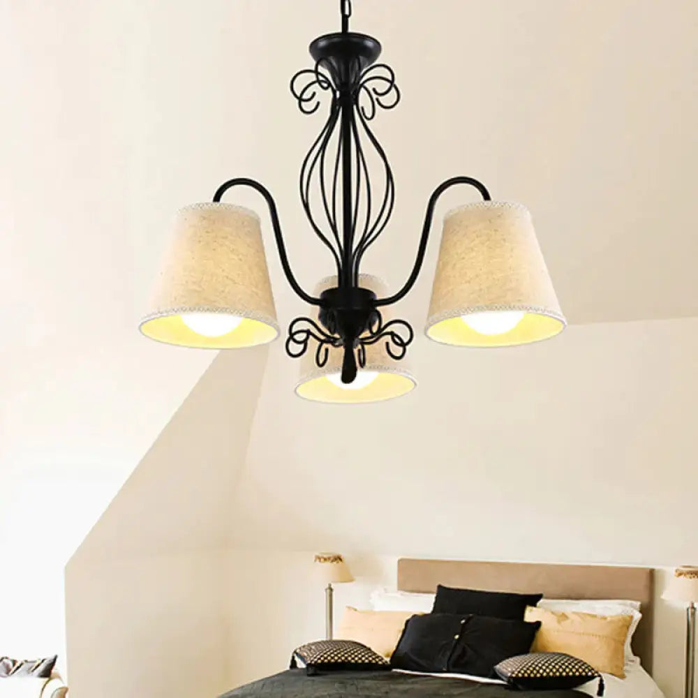 3/6/8 Bulbs Ceiling Lamp With Cone Fabric Shade Classic Living Room Chandelier Pendant Light In