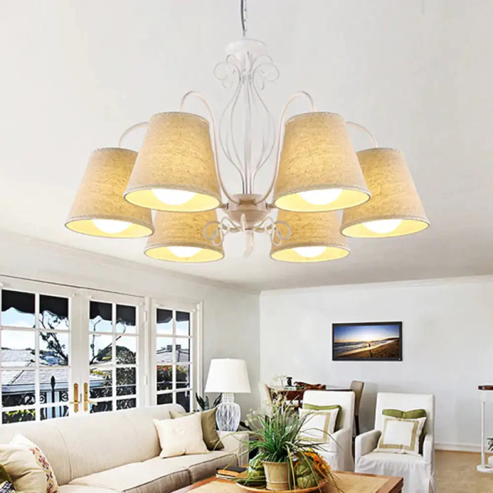3/6/8 Bulbs Ceiling Lamp With Cone Fabric Shade Classic Living Room Chandelier Pendant Light In
